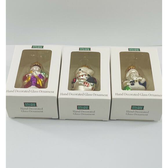 Holiday Santa Snowman Home Glass Hanging Ornaments Hand Painted Lot of 3 - Picture 10 of 12